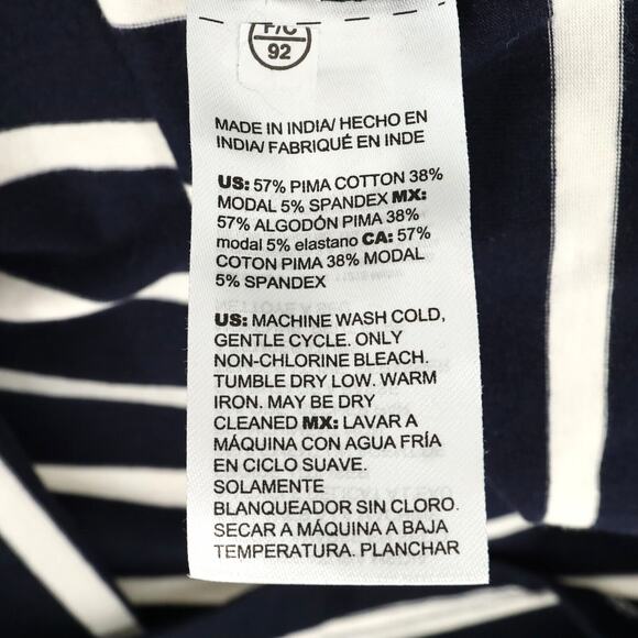 Chicos Top 3 Womens XL Dark Navy White Stripe Blouse Bell Sleeve Pima Cotton - Picture 10 of 13